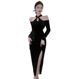 Womens Dress Off Shoulder Slim Sexy Split Cheongsam