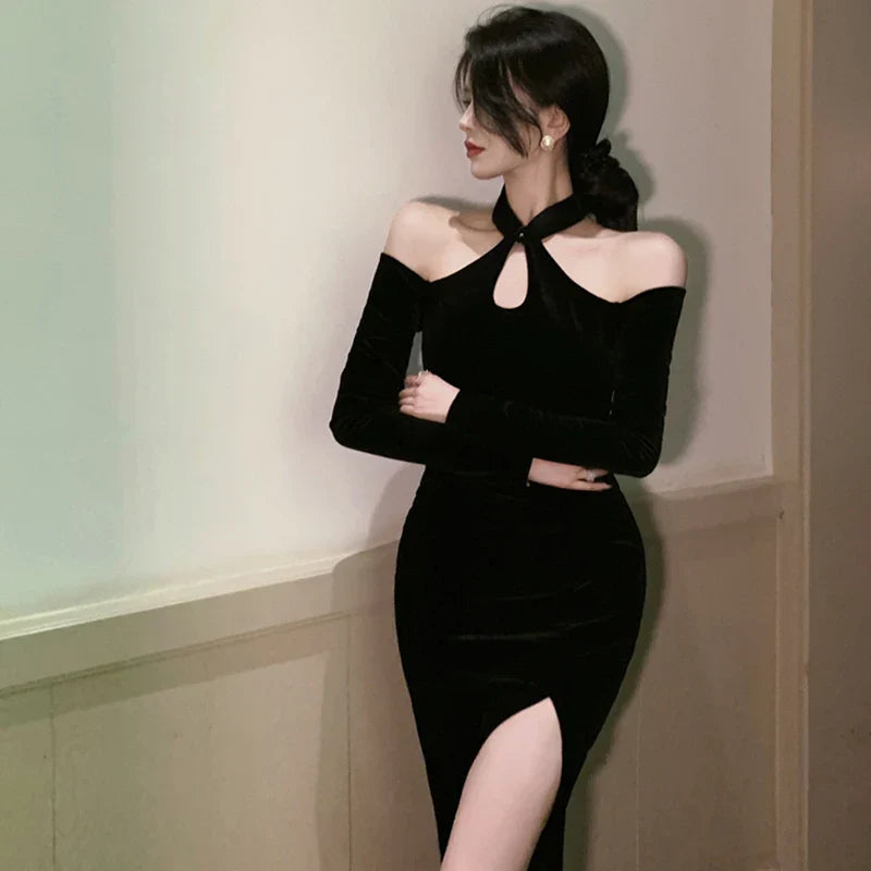 Womens Dress Off Shoulder Slim Sexy Split Cheongsam