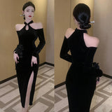 Womens Dress Off Shoulder Slim Sexy Split Cheongsam