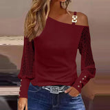 Womens Fashion Lace Knitted Long Sleeve Tunic TShirt