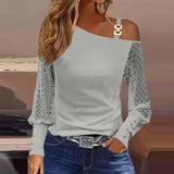 Womens Fashion Lace Knitted Long Sleeve Tunic TShirt