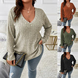 Womens Long Sleeve V Neck Solid Knit Pullover