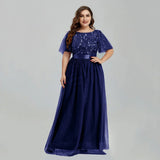 Women's Plus Size Mesh A-Line Sequin Embroidery Evening