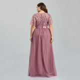 Women's Plus Size Mesh A-Line Sequin Embroidery Evening