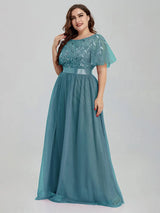 Women's Plus Size Mesh A-Line Sequin Embroidery Evening