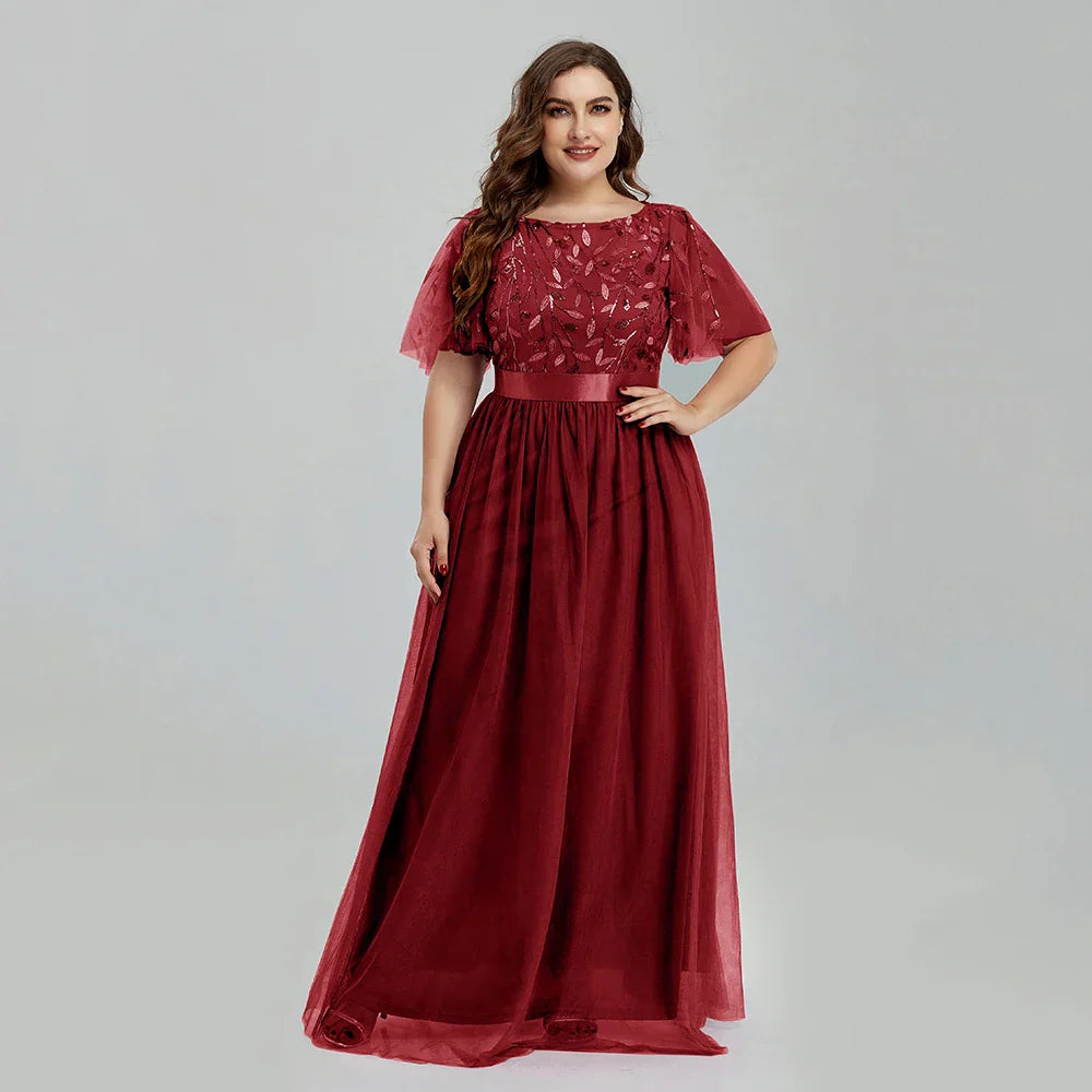 Women's Plus Size Mesh A-Line Sequin Embroidery Evening