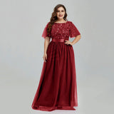 Women's Plus Size Mesh A-Line Sequin Embroidery Evening