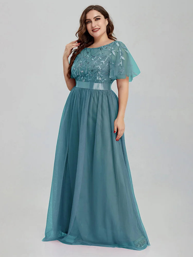 Women's Plus Size Mesh A-Line Sequin Embroidery Evening
