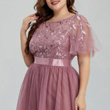 Women's Plus Size Mesh A-Line Sequin Embroidery Evening