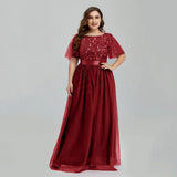 Women's Plus Size Mesh A-Line Sequin Embroidery Evening