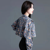 Women's Vintage Floral Long Sleeve Crop Denim Jacket