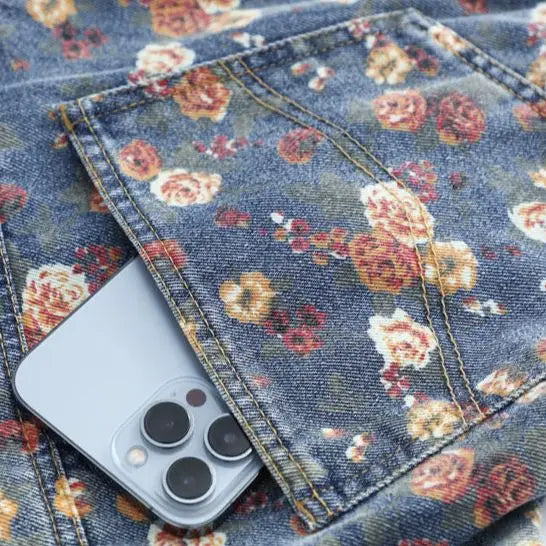 Women's Vintage Floral Long Sleeve Crop Denim Jacket