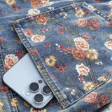 Women's Vintage Floral Long Sleeve Crop Denim Jacket