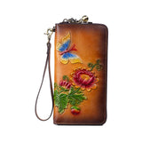 Women‘s Vintage Wallet Long Leather Money Clip Casual Top Layer Cowhide Handbag Mobile Case Women Money Bag Floral Pattern