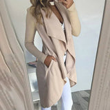 Womens Waterfall Lapel Trench Coat Ladies Cardigan Jacket