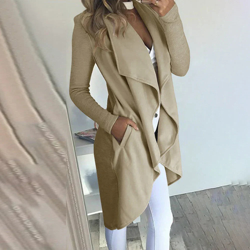 Womens Waterfall Lapel Trench Coat Ladies Cardigan Jacket