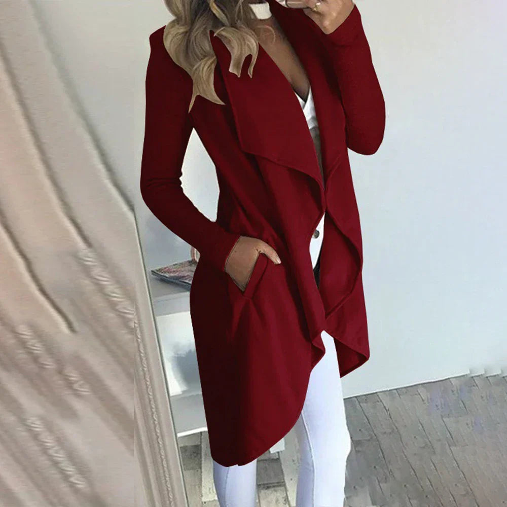 Womens Waterfall Lapel Trench Coat Ladies Cardigan Jacket