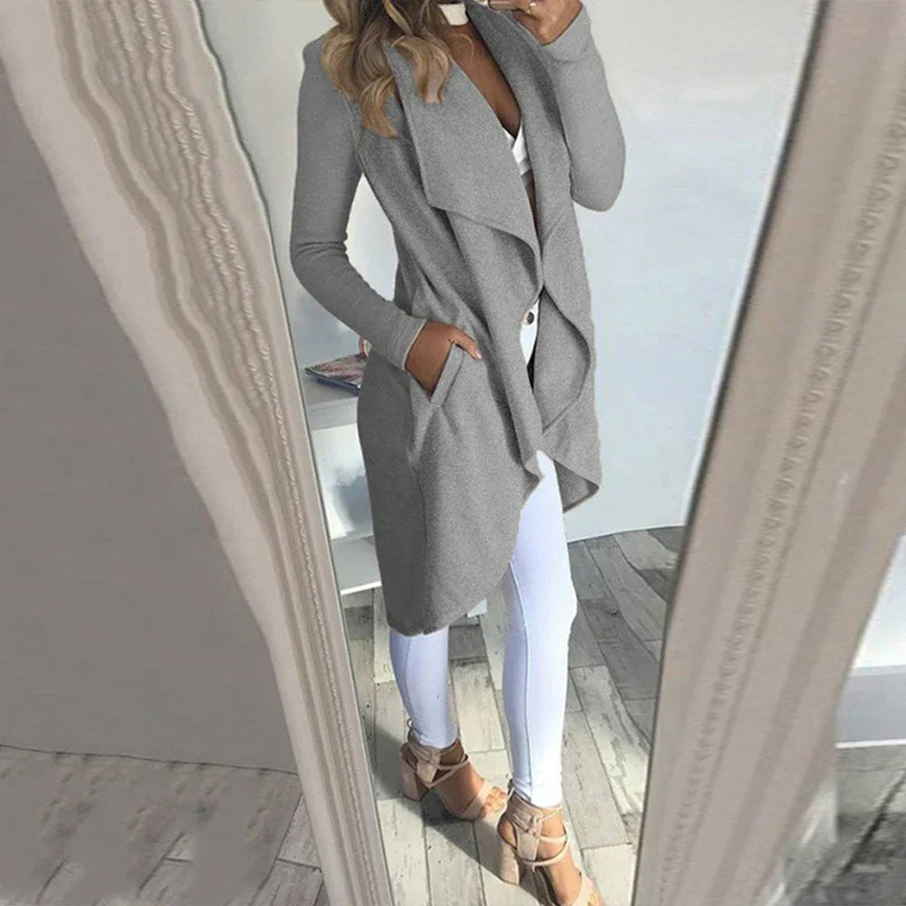 Womens Waterfall Lapel Trench Coat Ladies Cardigan Jacket