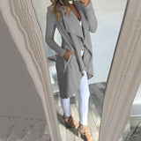 Womens Waterfall Lapel Trench Coat Ladies Cardigan Jacket