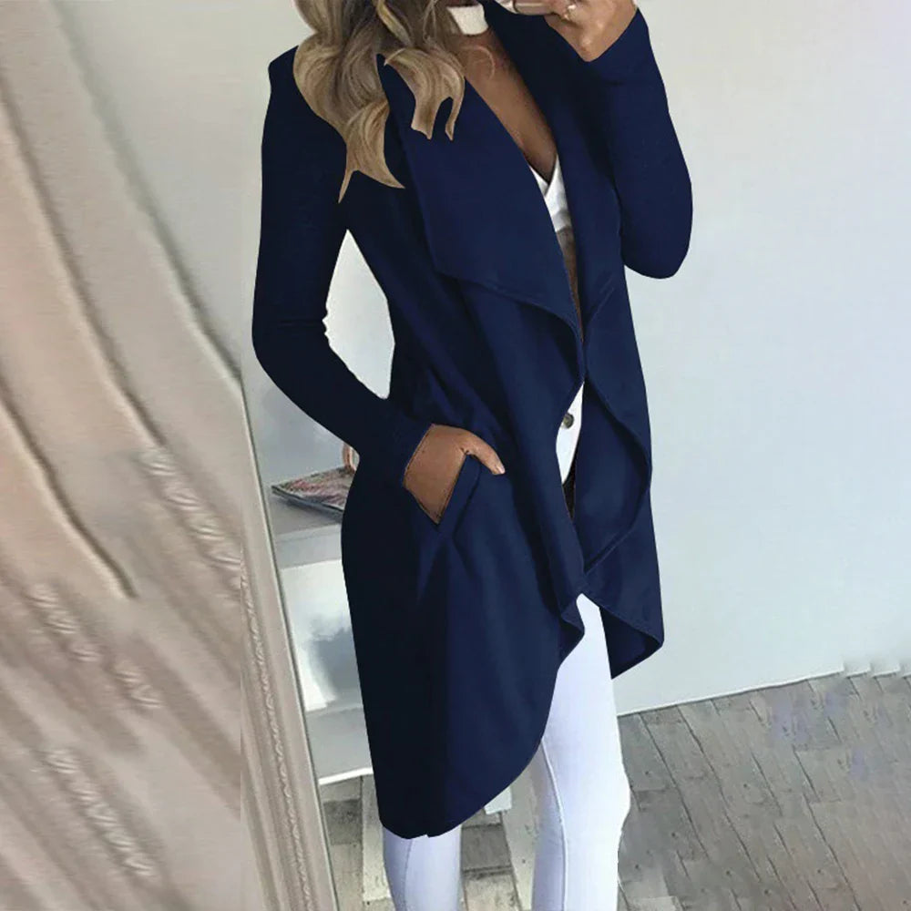 Womens Waterfall Lapel Trench Coat Ladies Cardigan Jacket