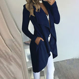 Womens Waterfall Lapel Trench Coat Ladies Cardigan Jacket