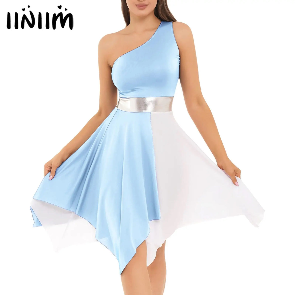 Womens Lyrical Dance Costumes One Shoulder Asymmetrical Color