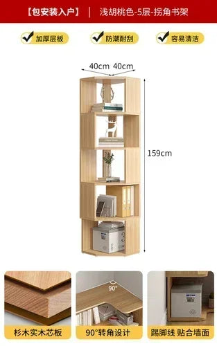 Wood Bookcase Magazine Rack Kitchen Corner White Shelf