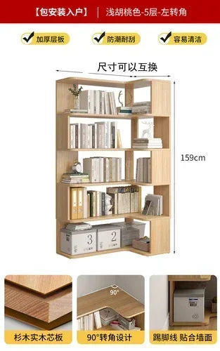 Wood Bookcase Magazine Rack Kitchen Corner White Shelf