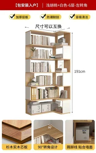 Wood Bookcase Magazine Rack Kitchen Corner White Shelf