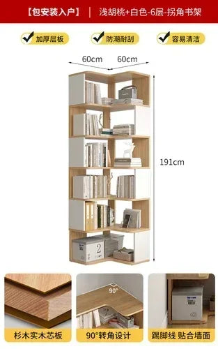 Wood Bookcase Magazine Rack Kitchen Corner White Shelf