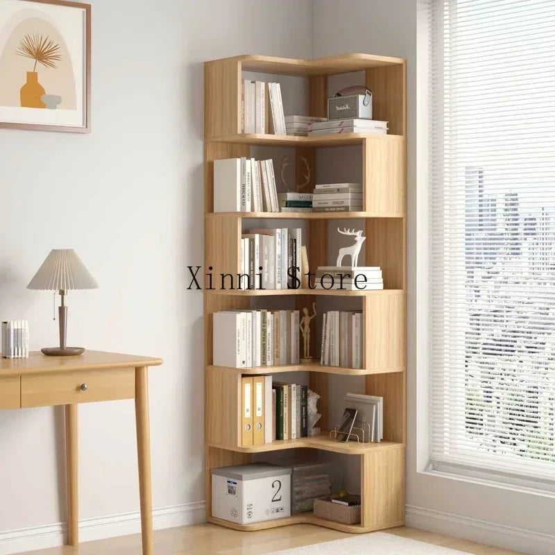 Wood Bookcase Magazine Rack Kitchen Corner White Shelf