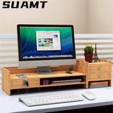 Wooden Desk Organizer W/ Drawer File Storage Monitor