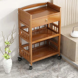 Wooden Movable Tea Table with Wheels Corner Cabinet