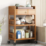 Wooden Movable Tea Table with Wheels Corner Cabinet