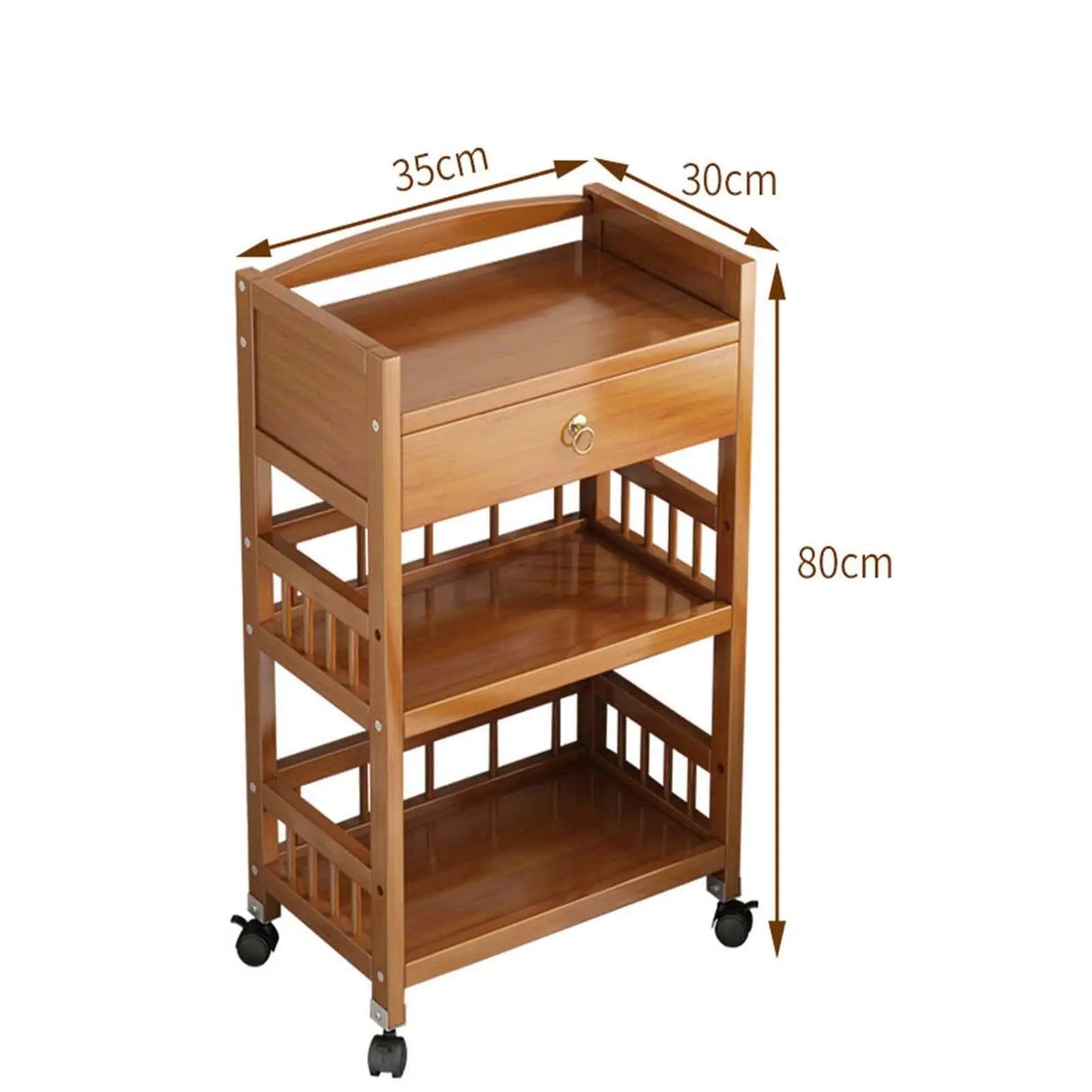 Wooden Movable Tea Table with Wheels Corner Cabinet