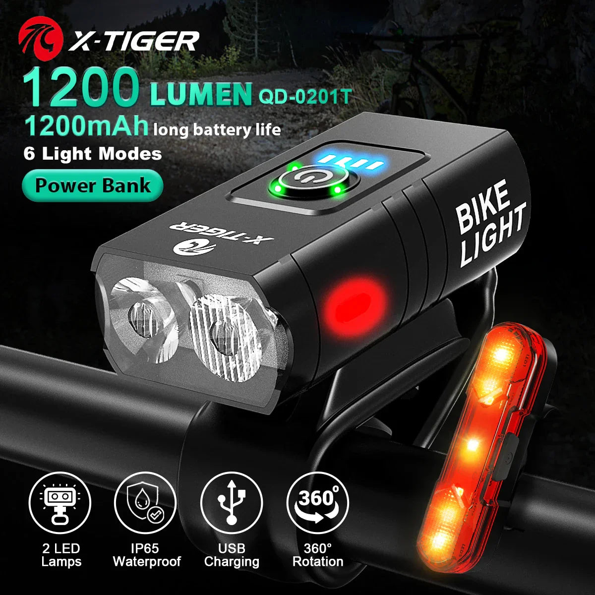 X-TIGER Bicycle Lights Waterproof USB Charging Bike Light