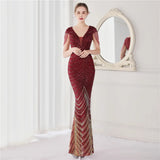 YIDINGZS Deep V Neck Green Sequin Evening Dress