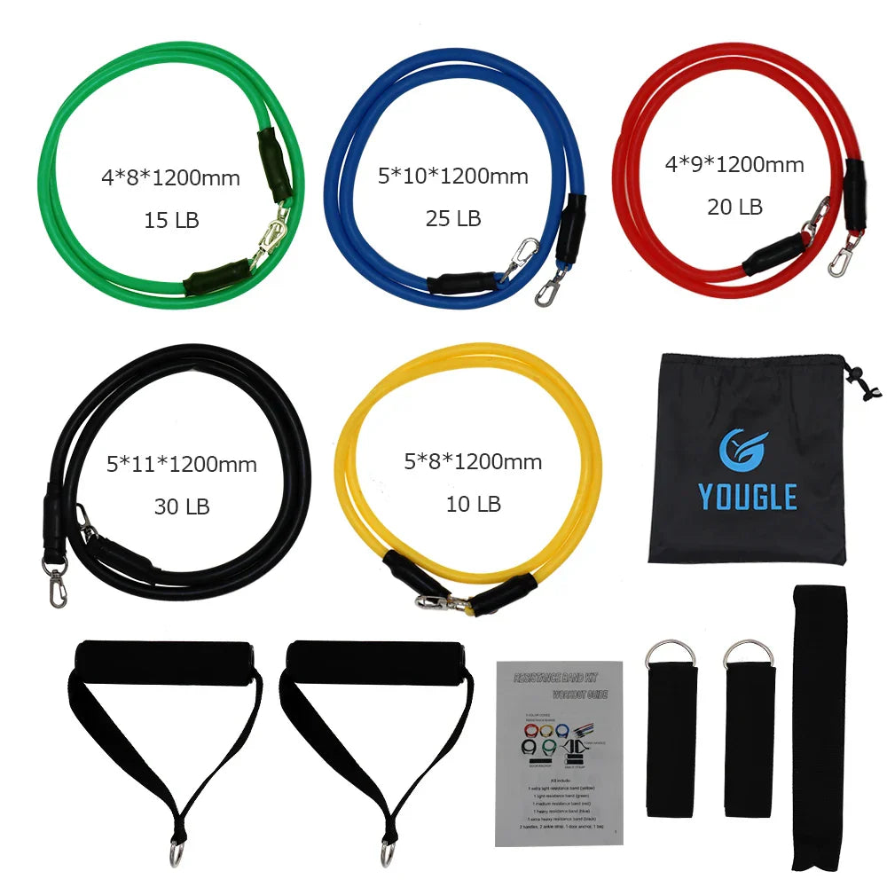 YOUGLE 11pcs /set Resistance Bands Set Latex Tubes