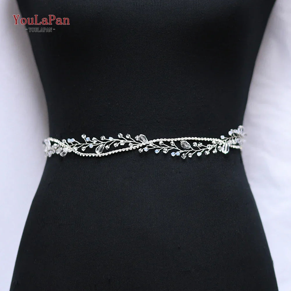 YouLaPan SH93 Clear Crystal Bridal Belts Thin Bridal