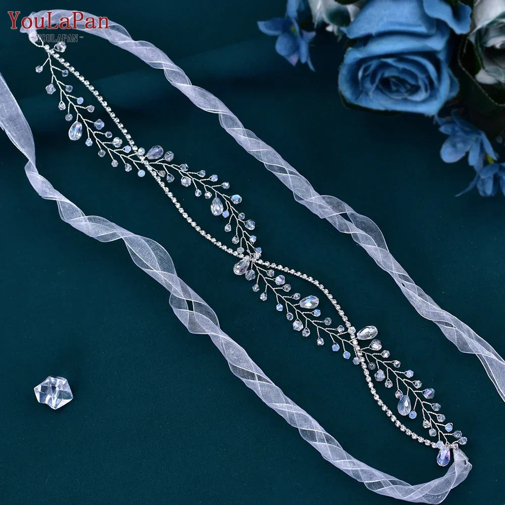 YouLaPan SH93 Clear Crystal Bridal Belts Thin Bridal