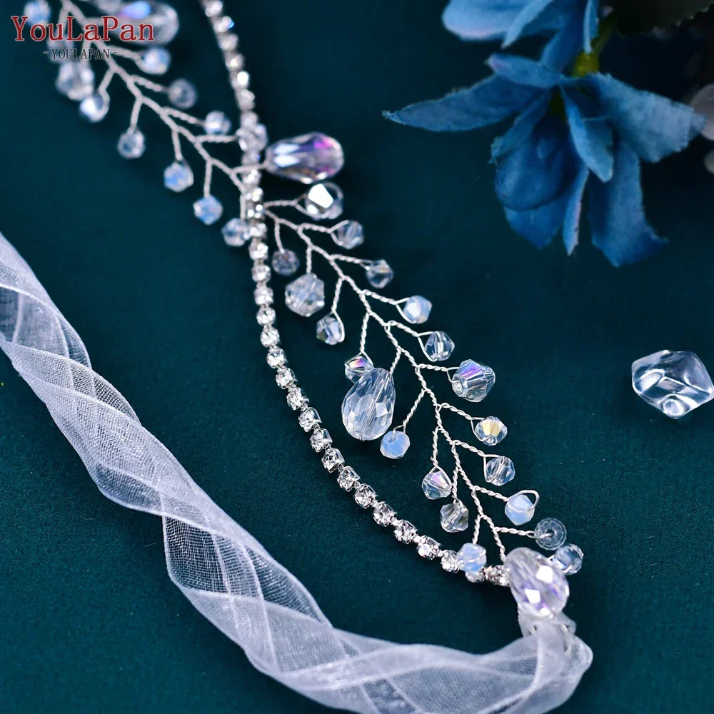 YouLaPan SH93 Clear Crystal Bridal Belts Thin Bridal