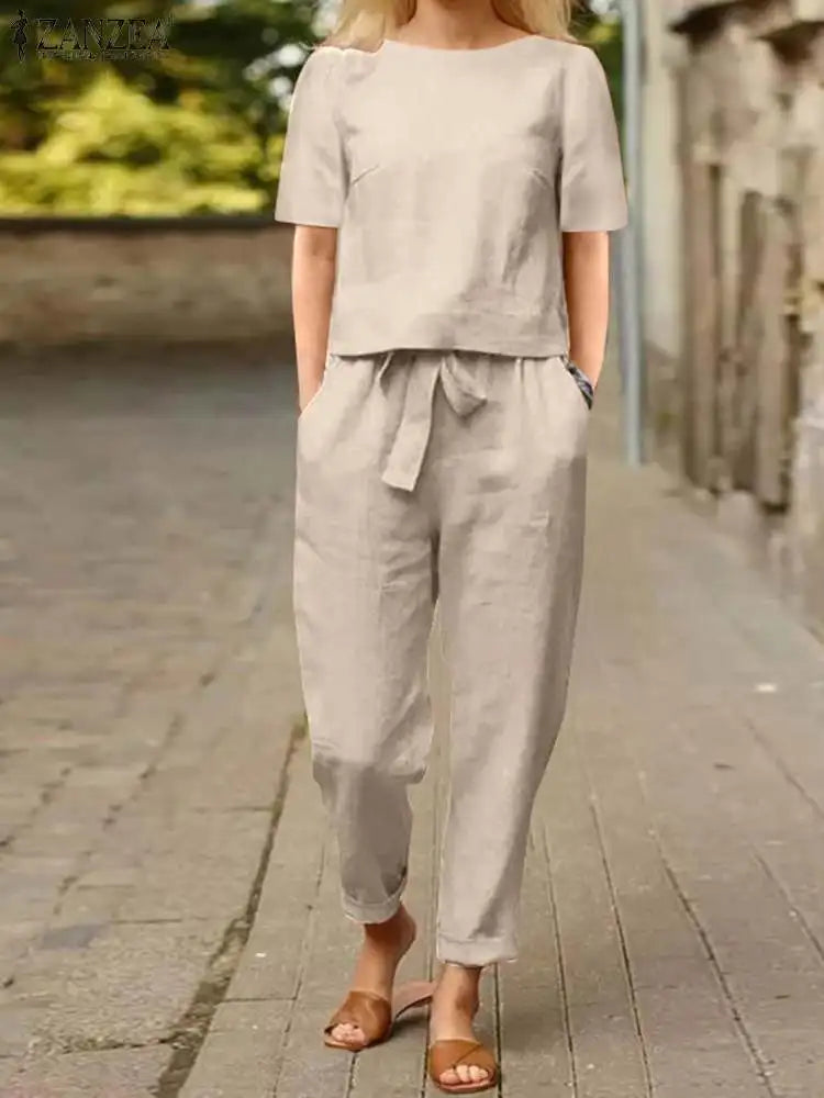 ZANZEA Summer Women Short Sleeve Blouse Harem Pants