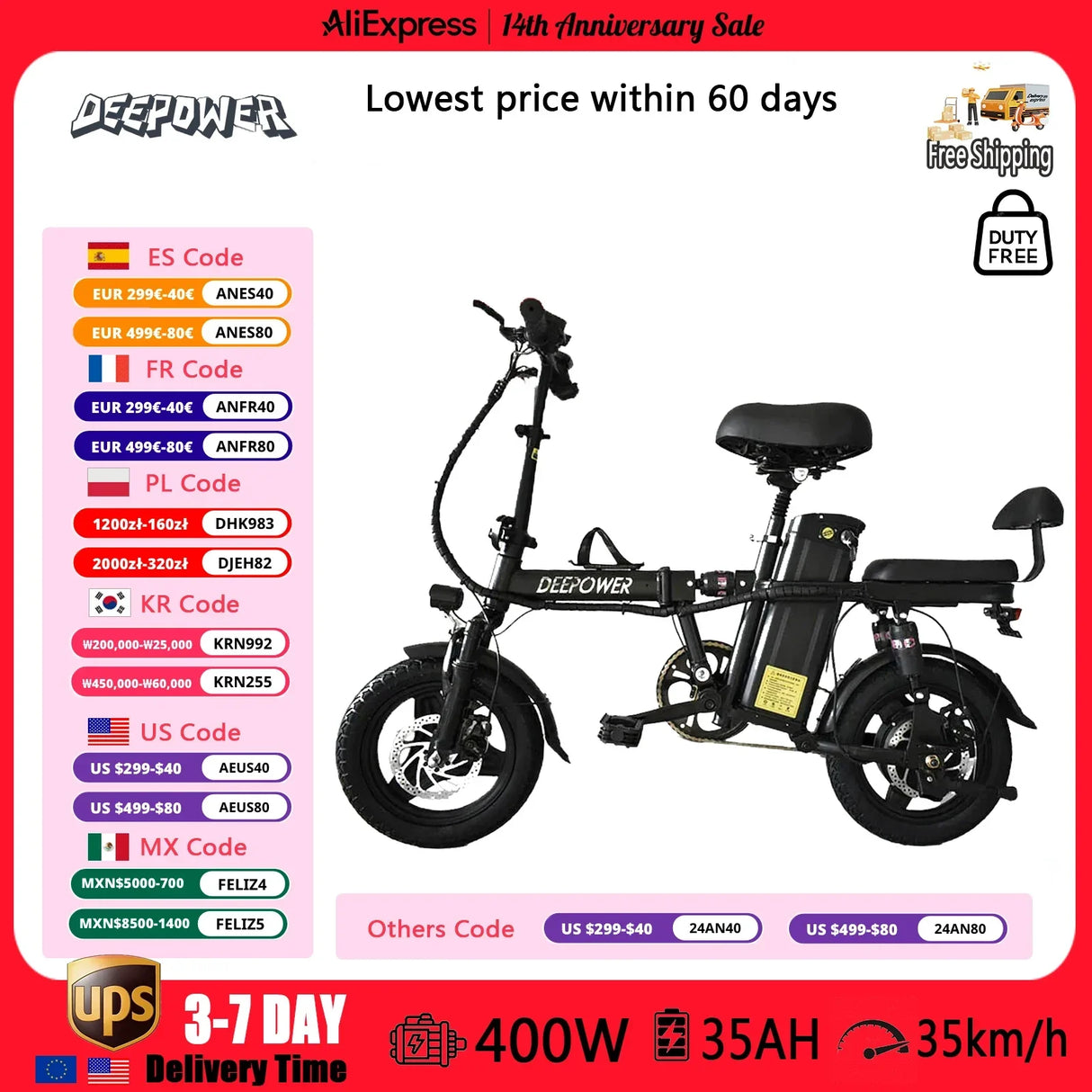 ZPW RS6 Ebike 400W 48V 35AH 14 Inch