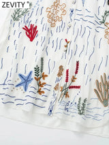 Zevity New Women Vintage Stand Collar Floral Embroidery