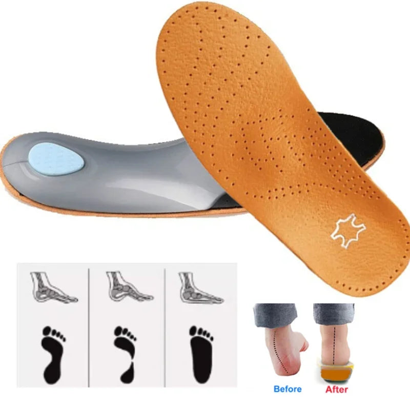 cowhide Shoes Insole Leather Orthotic Insoles Flat Feet