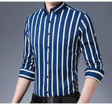 Men's Dark Blue Striped Dress Shirt