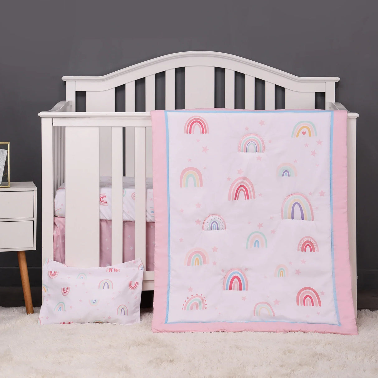 pink rainbow pcs Baby Crib Bedding Set Girls