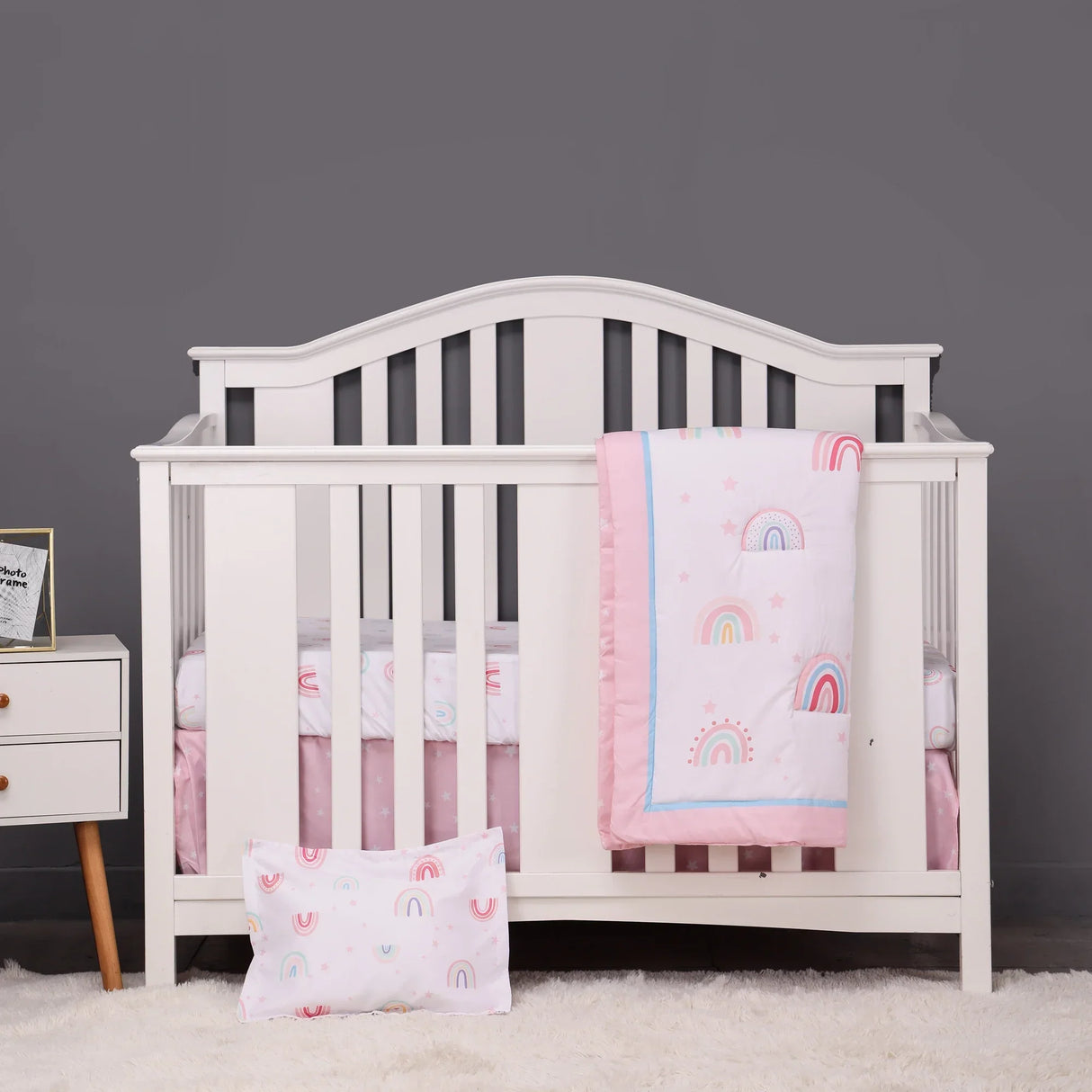 pink rainbow pcs Baby Crib Bedding Set Girls