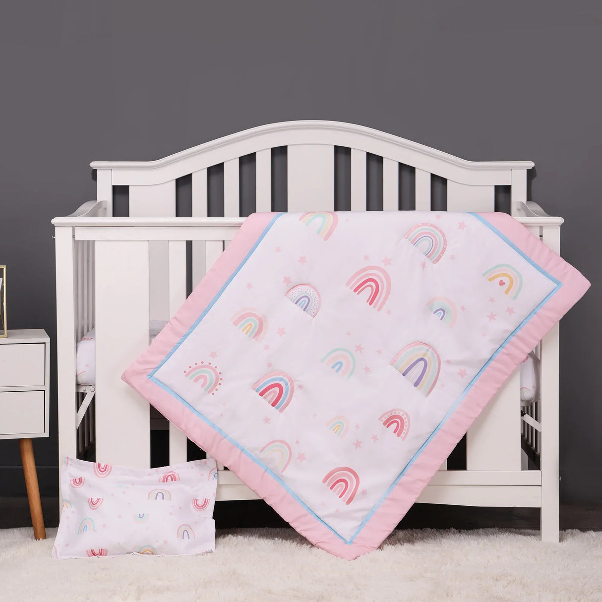 pink rainbow pcs Baby Crib Bedding Set Girls