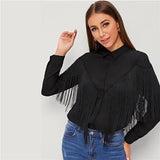 Harriet Chevron Fringe Blouse - Black
